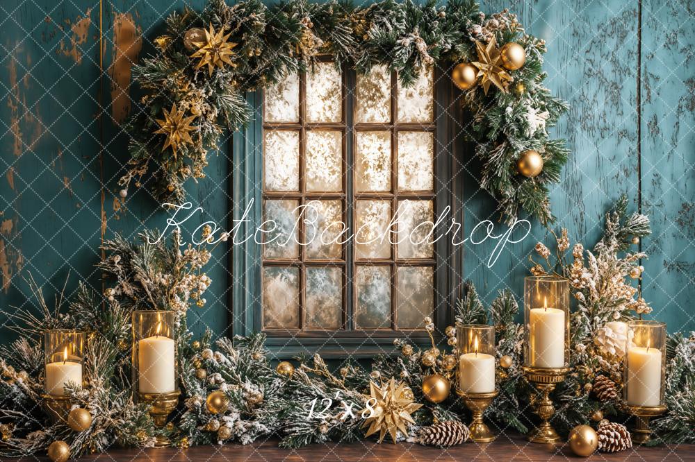 Kate Christmas Blue Wall Window Candles Backdrop Designed by Emetselch