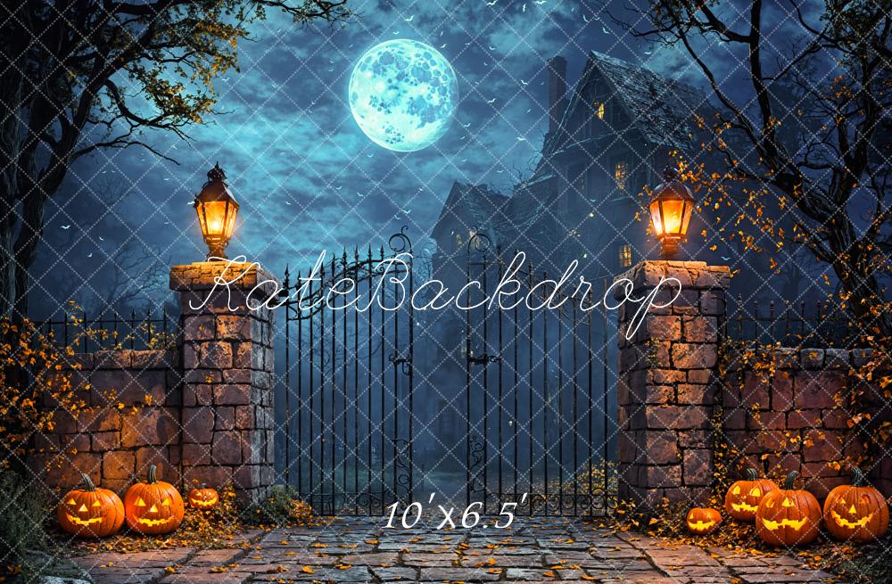 Kate Halloween Moon Castle Pumpkin Lanterns Backdrop Designed by Emetselch