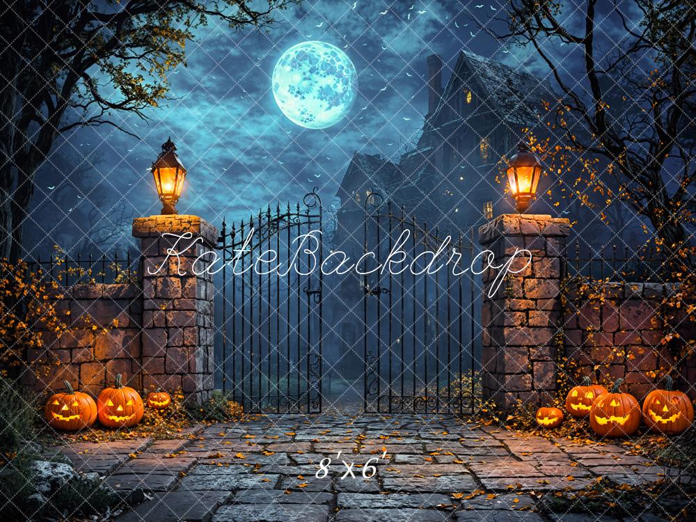 Kate Halloween Moon Castle Pumpkin Lanterns Backdrop Designed by Emetselch