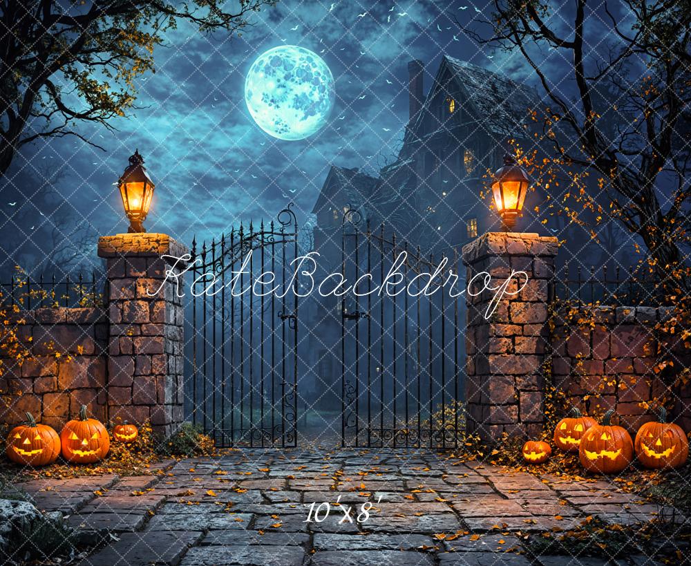 Kate Halloween Moon Castle Pumpkin Lanterns Backdrop Designed by Emetselch