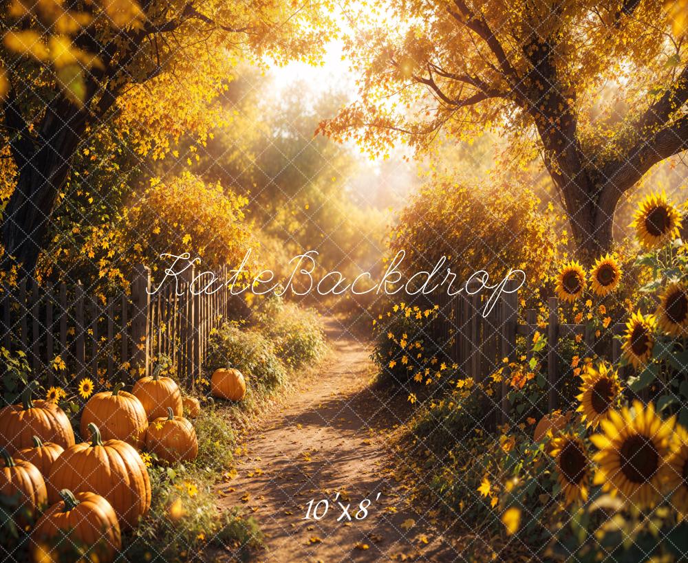 Kate Fall Maple Tree Road Sunflowers Pumpkins Backdrop Designed by Emetselch