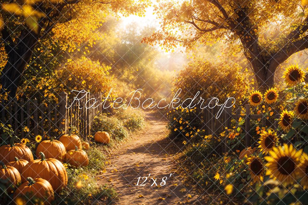 Kate Fall Maple Tree Road Sunflowers Pumpkins Backdrop Designed by Emetselch