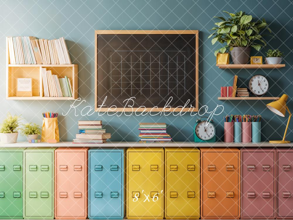 Back to School Kleurrijke Lockers Krijtbord Foto Achtergrond Designed by Emetselch