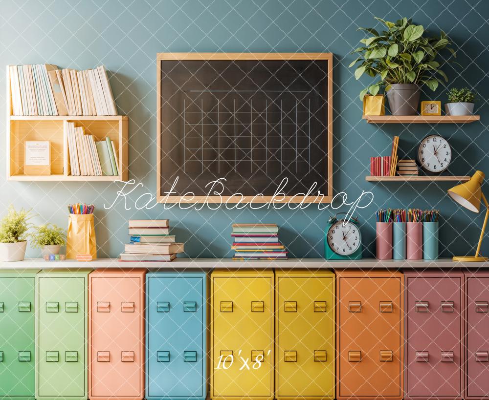 Back to School Kleurrijke Lockers Krijtbord Foto Achtergrond Designed by Emetselch