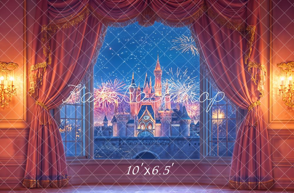 Kate Fantasy Castle Fireworks Vintage Curtains Backdrop Designed by Emetselch