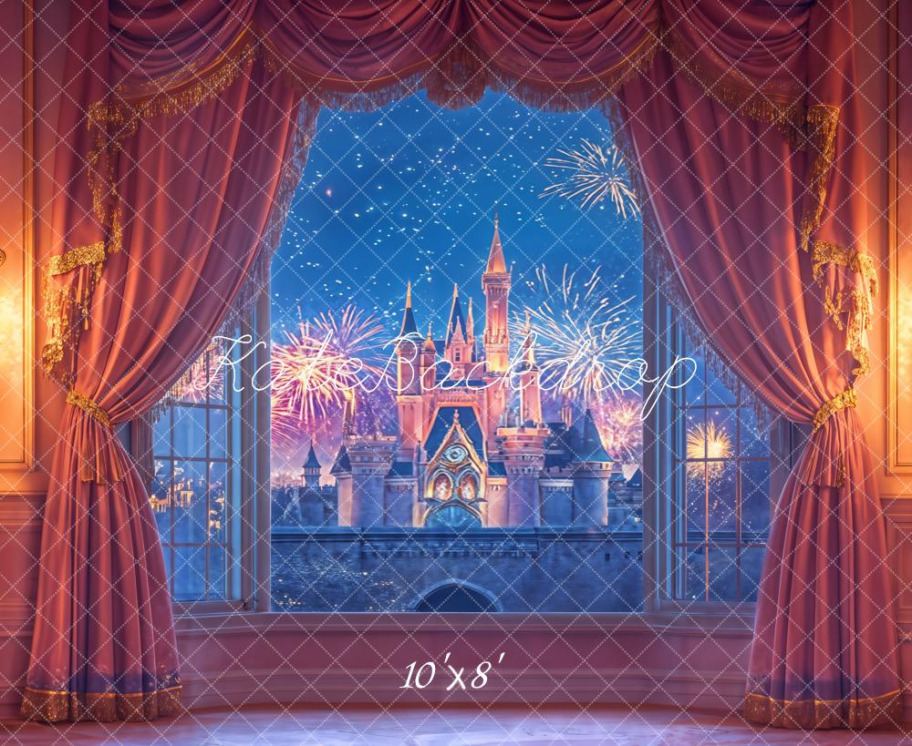 Kate Fantasy Castle Fireworks Vintage Curtains Backdrop Designed by Emetselch