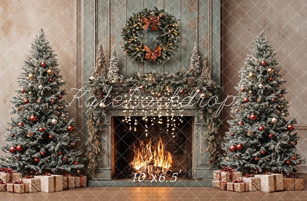 Kerstboom Vintage Haard Khaki Muren Foto Achtergrond Designed by Emetselch