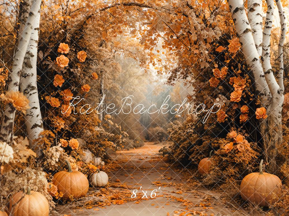 Fall Maple Forest Flowers Pumpkin Foto Achtergrond Designed by Emetselch