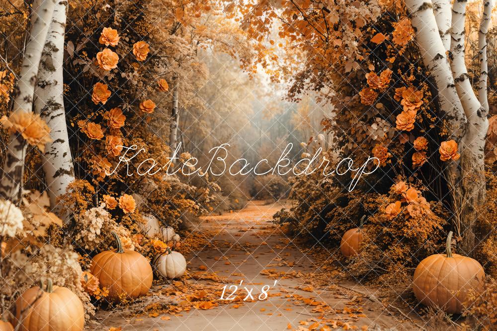 Fall Maple Forest Flowers Pumpkin Foto Achtergrond Designed by Emetselch