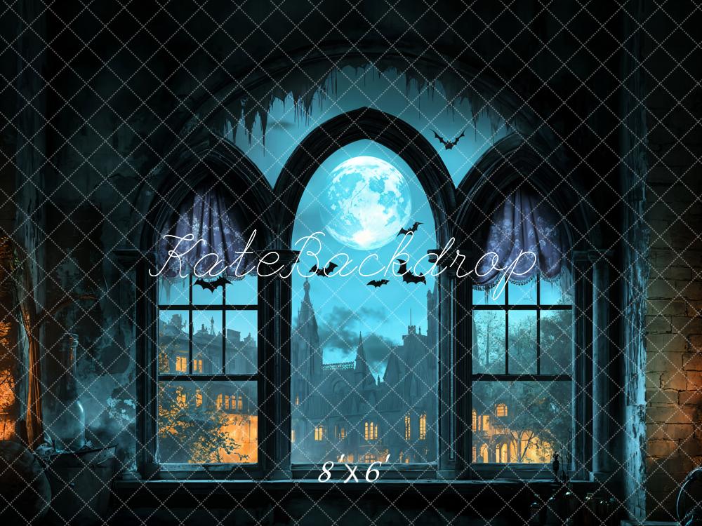 Kate Halloween Gothic Castle Moon Window Backdrop Designed by Emetselch