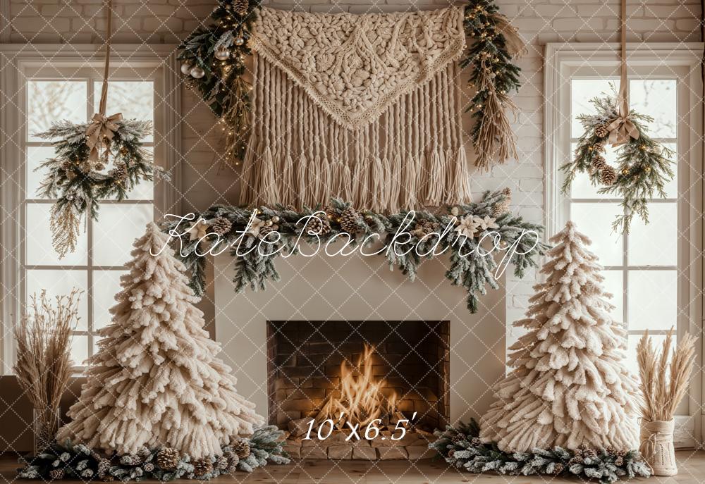 Kate Christmas Tree Boho Fireplace White Backdrop Designed by Emetselch