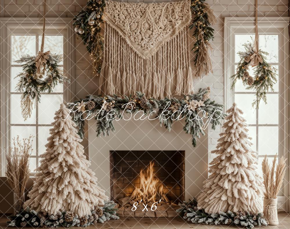 Kerstboom Boho Openhaard Witte Foto Achtergrond Designed by Emetselch