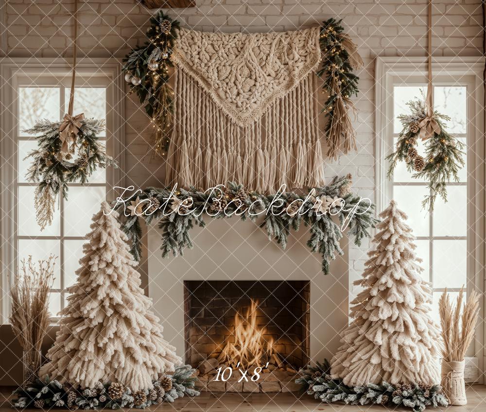 Kate Christmas Tree Boho Fireplace White Backdrop Designed by Emetselch