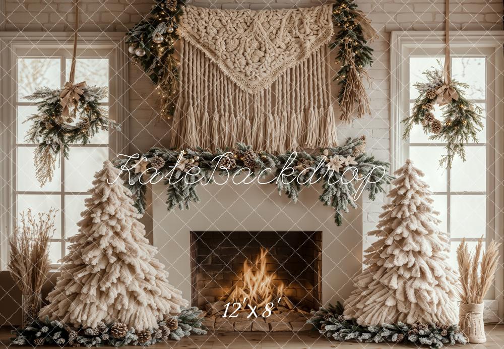 Kerstboom Boho Openhaard Witte Foto Achtergrond Designed by Emetselch