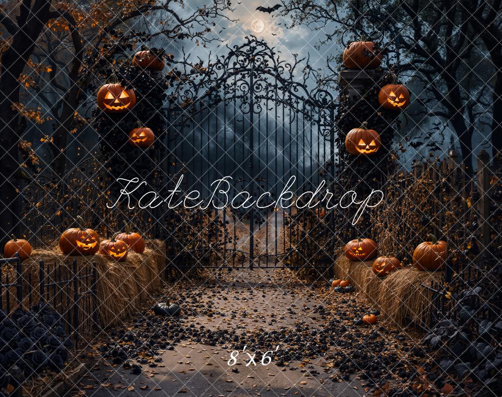 Kate Halloween Night Pumpkin Retro Gate Backdrop Designed by Emetselch