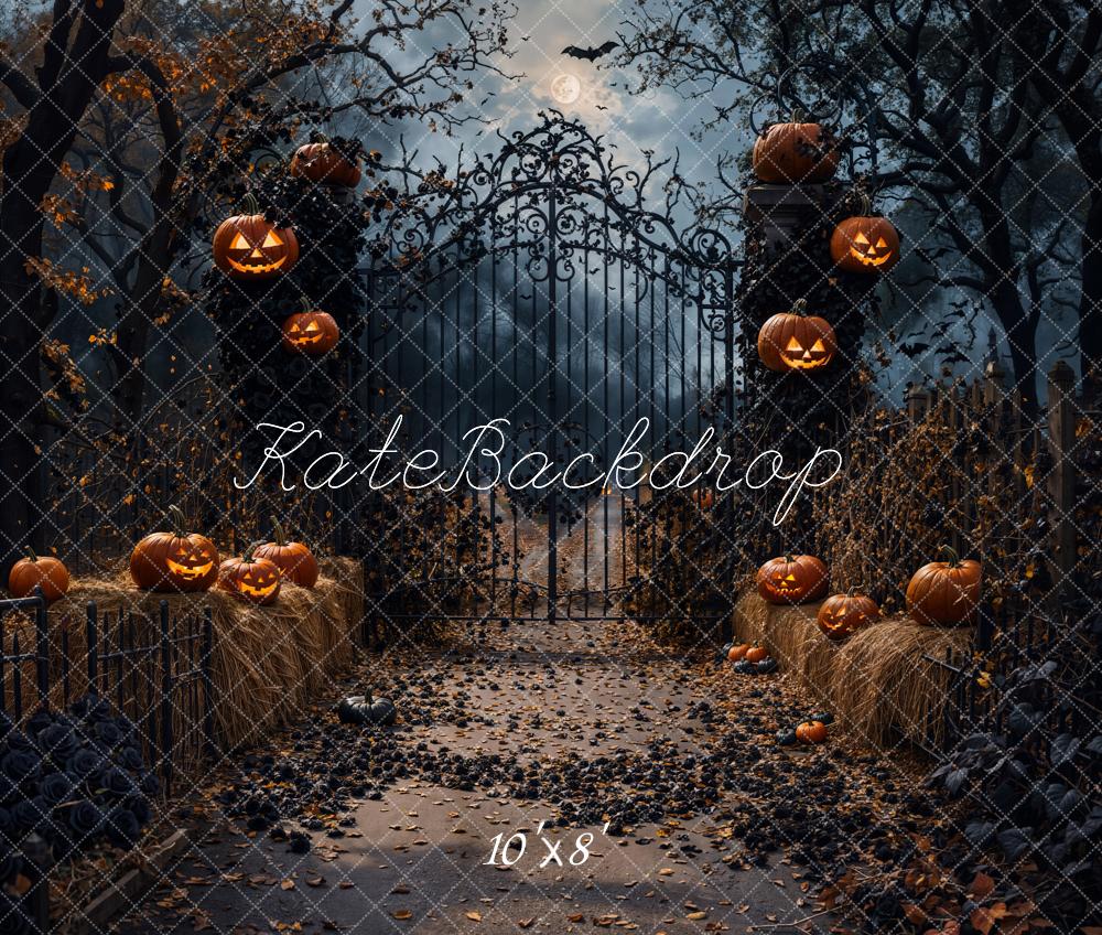 Kate Halloween Night Pumpkin Retro Gate Backdrop Designed by Emetselch