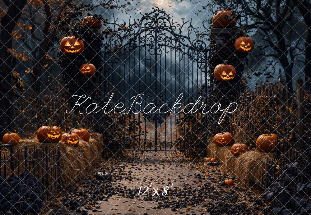 TEST Kate Halloween Night Pumpkin Retro Gate Backdrop Designed by Emetselch