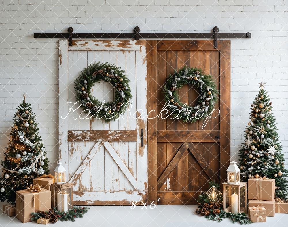 Kerst Foto Achtergrond Wit Bruin Houten Deur Ontworpen door Emetselch