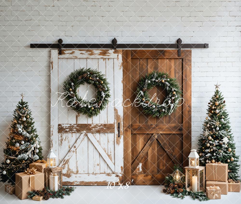 Kate Christmas White Brown Wood Door Backdrop Designed by Emetselch