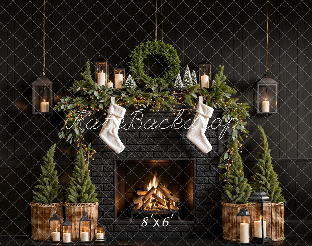 Fondo de pared negro de chimenea de árbol de Navidad diseñado por Emetselch