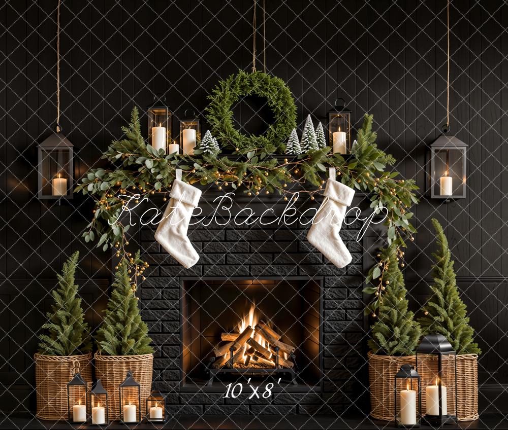 Fondo de pared negro de chimenea de árbol de Navidad diseñado por Emetselch