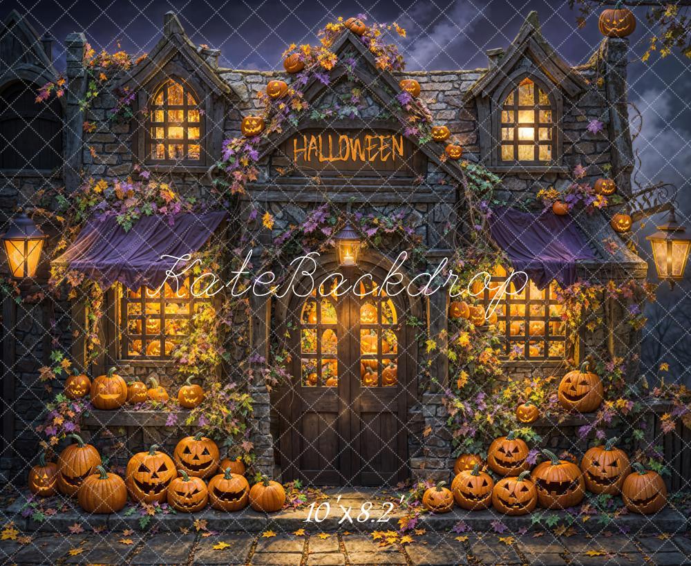 TEST Halloween Haunted House Cartoon Pumpkins Foto Achtergrond Designed by Emetselch