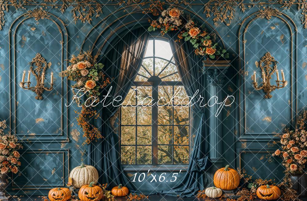 Fall Vintage Blue Wall Arch Window Foto Achtergrond Designed by Emetselch