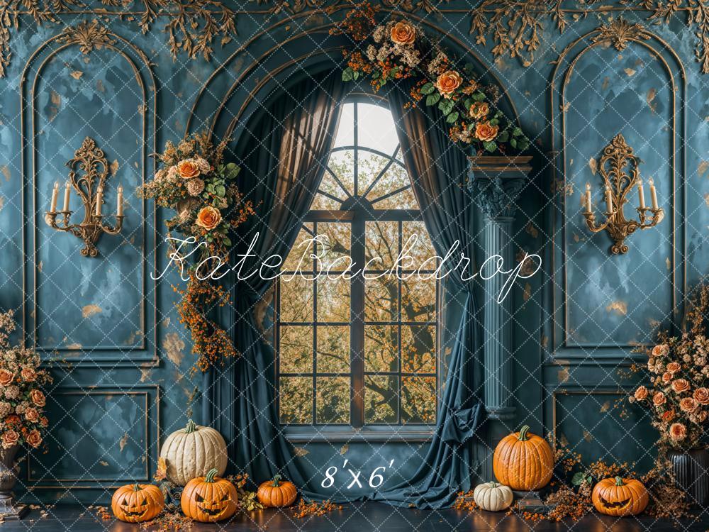 Fall Vintage Blue Wall Arch Window Foto Achtergrond Designed by Emetselch