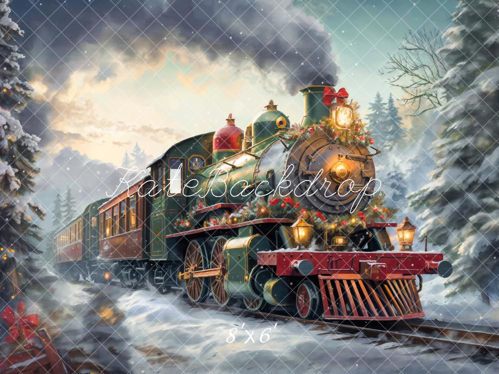 TEST Kate Christmas Steam Train Winter Snow Backdrop Designed by Emetselch