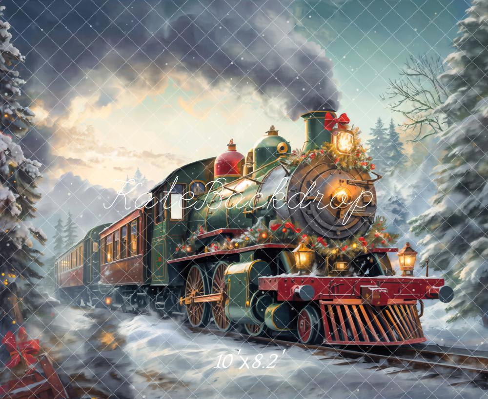 Kate Christmas Steam Train Winter Snow Backdrop Designed by Emetselch