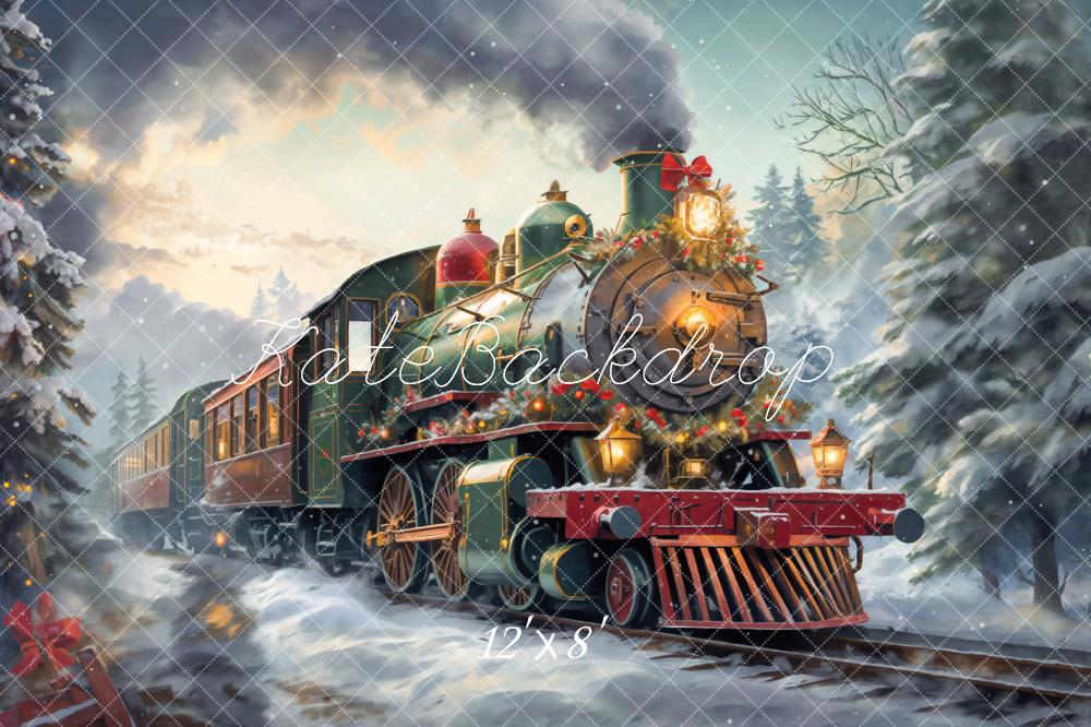 Kate Christmas Steam Train Winter Snow Backdrop Designed by Emetselch