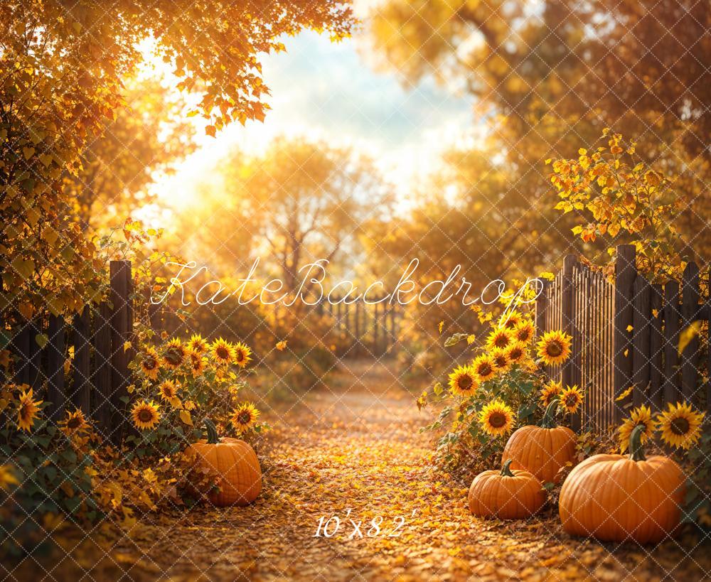 Kate Fall Sunflower Path Maple Leaves Backdrop Designed by Emetselch