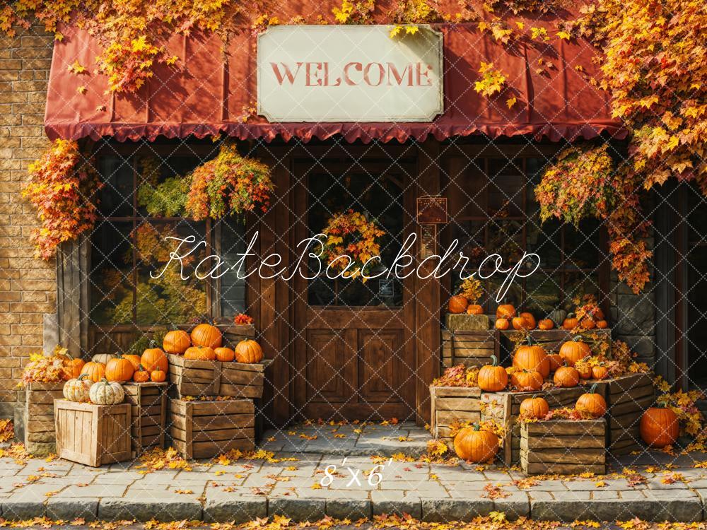 Tienda de Calabazas de Otoño Fondo de Hojas de Arce Diseñado por Emetselch