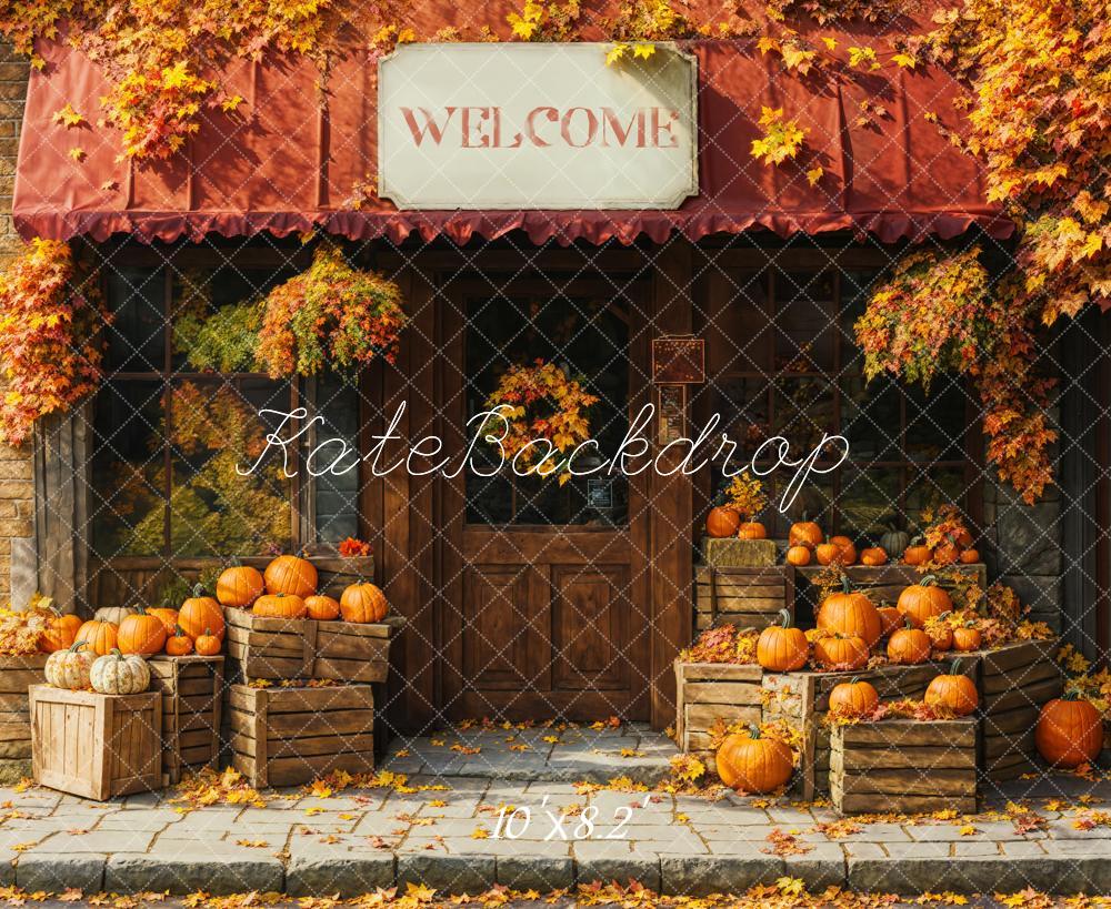 Tienda de Calabazas de Otoño Fondo de Hojas de Arce Diseñado por Emetselch