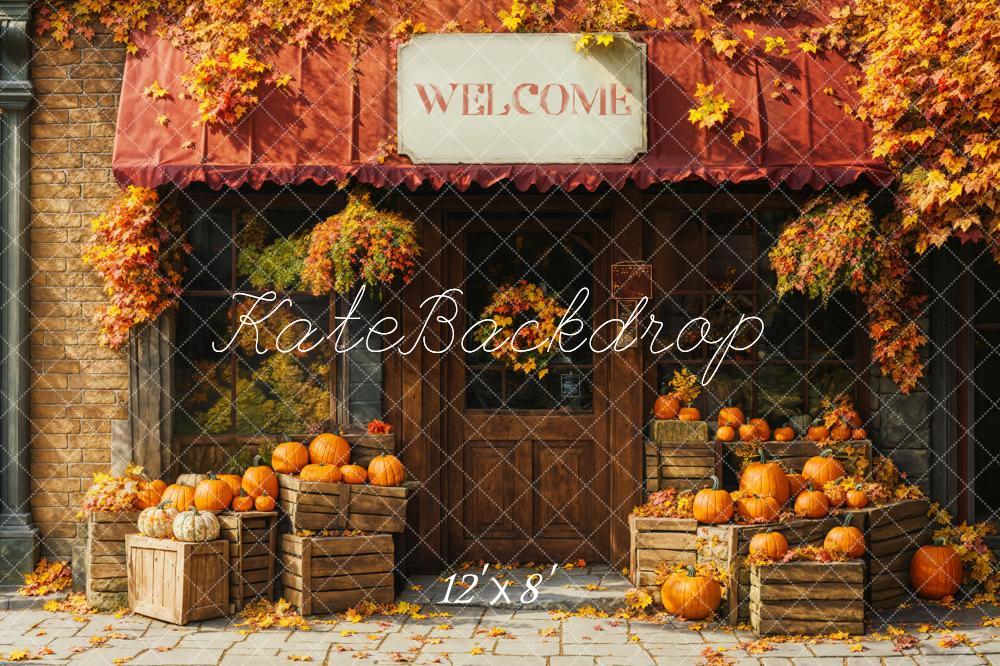 Fall Pumpkin Shop Maple Leaves Foto Achtergrond Designed by Emetselch