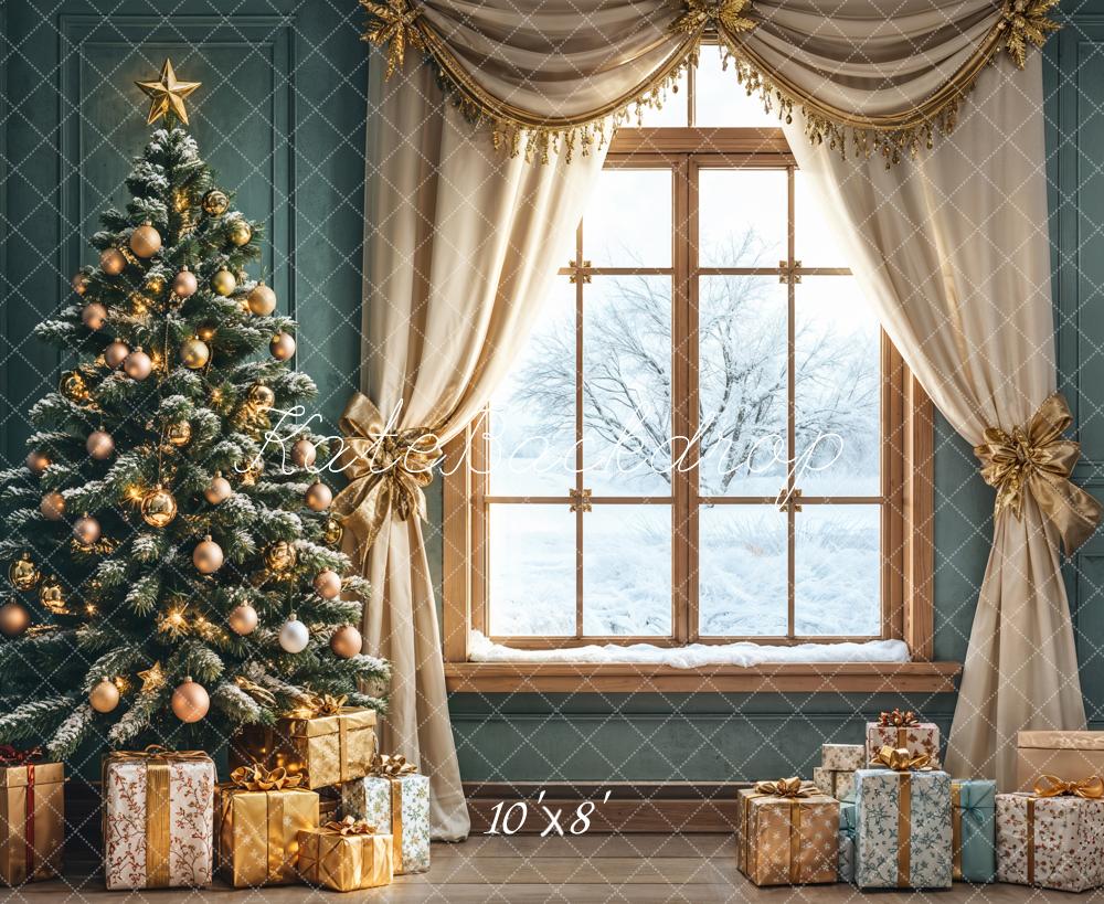 Kate Christmas Tree Window Curtains Gifts Backdrop Designed by Emetselch