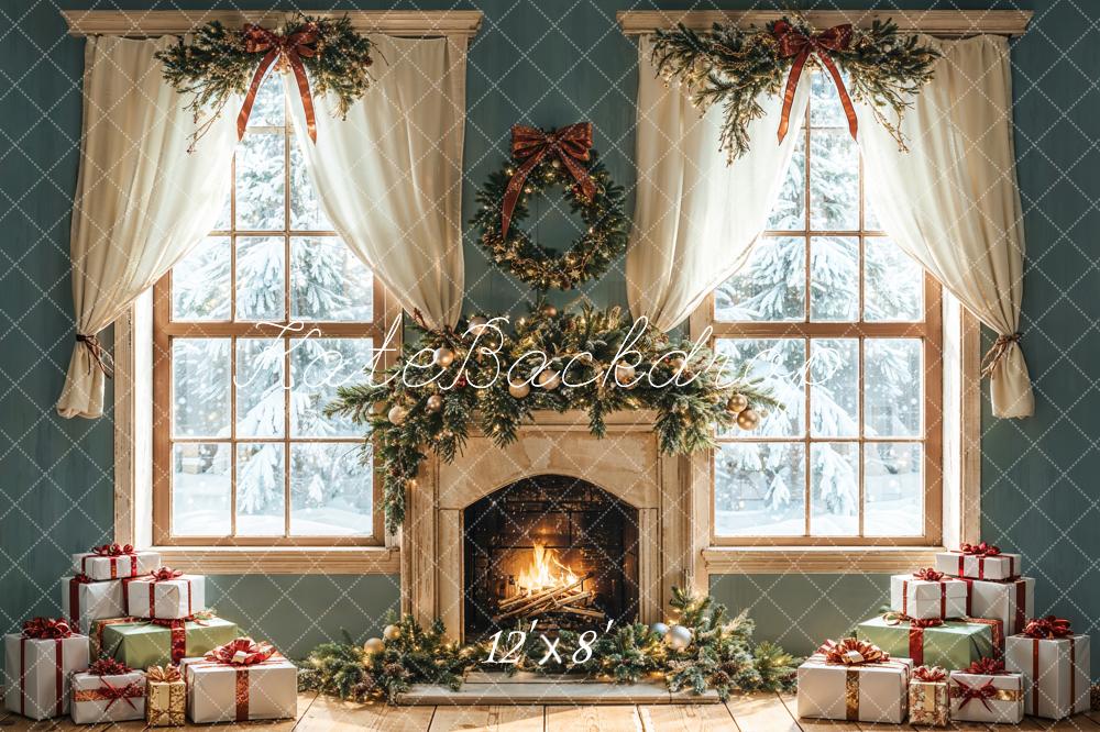 Kate Christmas Fireplace Gifts Window Backdrop Designed by Emetselch