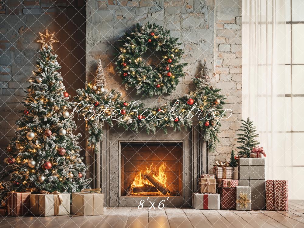 Kate Christmas Tree Fireplace Wreath Backdrop Designed by Emetselch