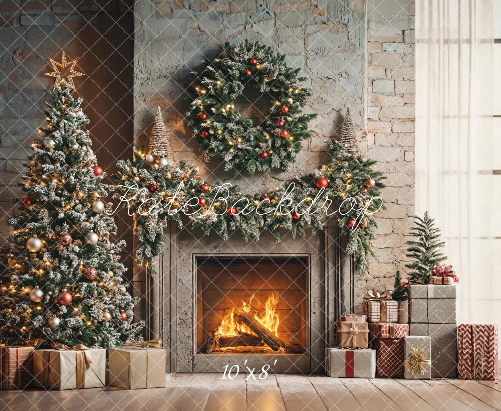 Kate Christmas Tree Fireplace Wreath Backdrop Designed by Emetselch