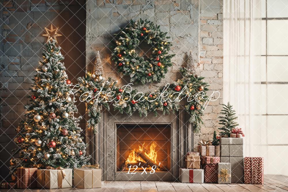 Kate Christmas Tree Fireplace Wreath Backdrop Designed by Emetselch