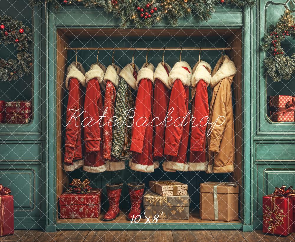 Kate Christmas Santa Coats Blue Closet Backdrop Designed by Emetselch