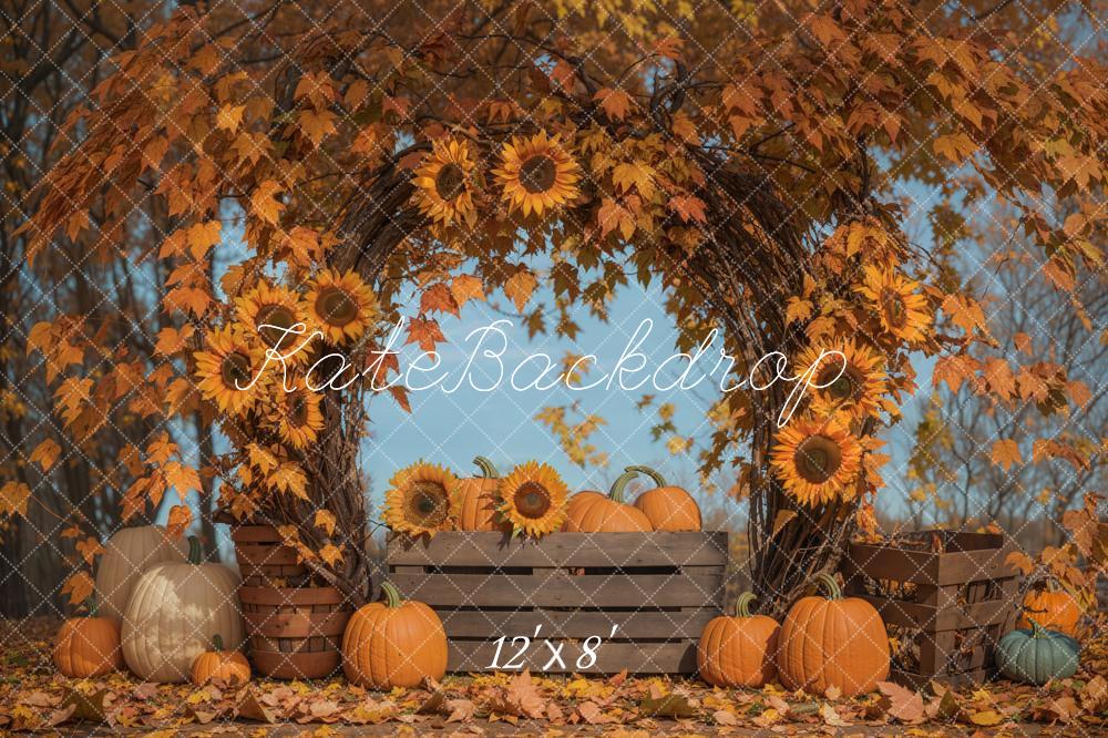 Arco de girasoles de otoño con hojas de arce fondo diseñado por Emetselch