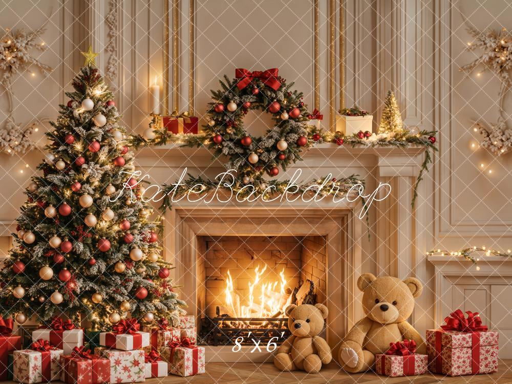 Kate Christmas Tree Fireplace White Retro Wall Backdrop Designed by Emetselch