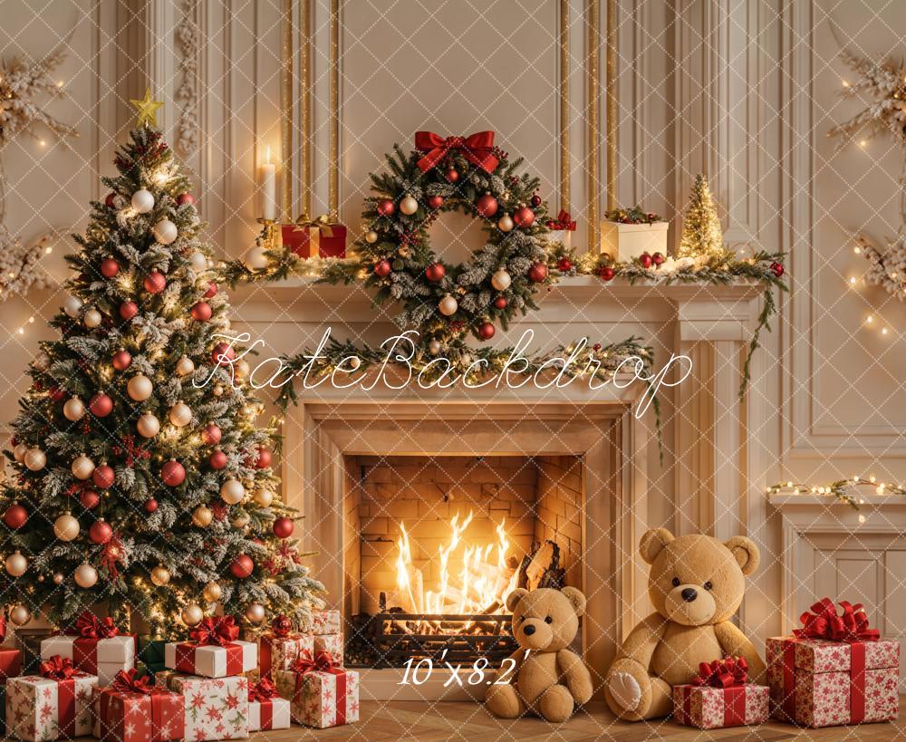 Kate Christmas Tree Fireplace White Retro Wall Backdrop Designed by Emetselch