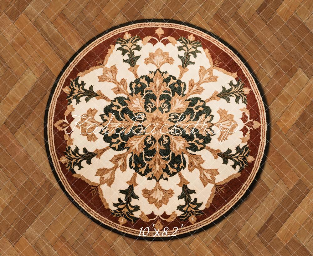 Kate Round Retro Floral Rug Floor Backdrop Designed by Emetselch