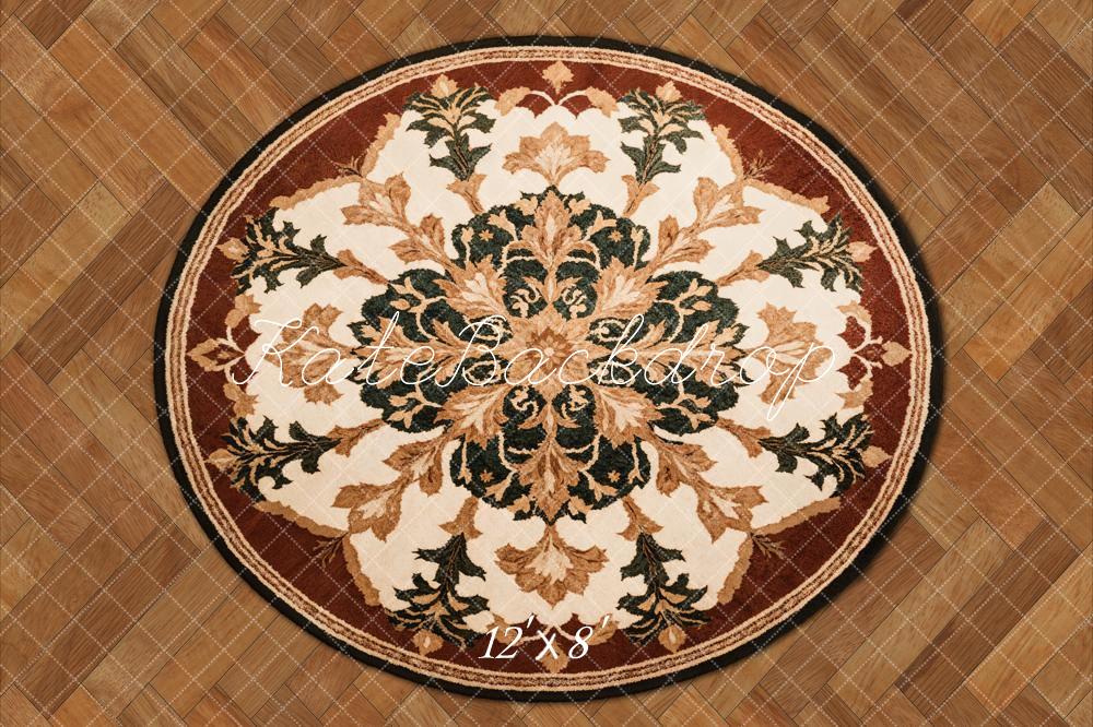 Kate Round Retro Floral Rug Floor Backdrop Designed by Emetselch