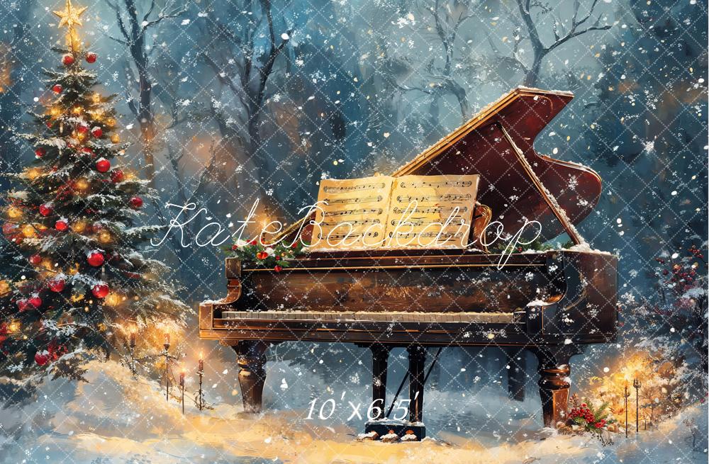 TEST Kate Christmas Tree Piano Snowy Backdrop Designed by Emetselch