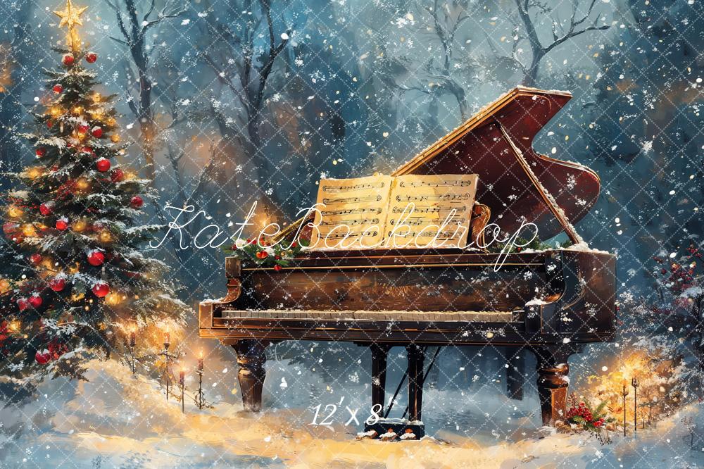 Kate Christmas Tree Piano Snowy Backdrop Designed by Emetselch