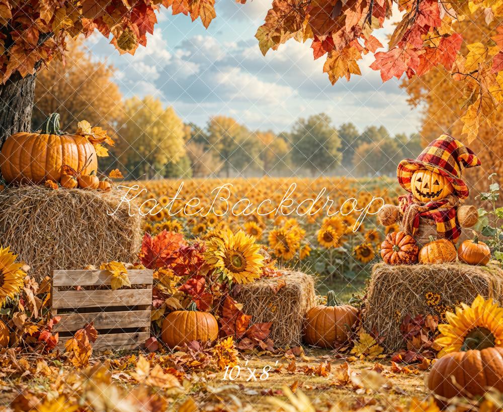 Fondo de campo de girasoles de cosecha de otoño diseñado por Emetselch