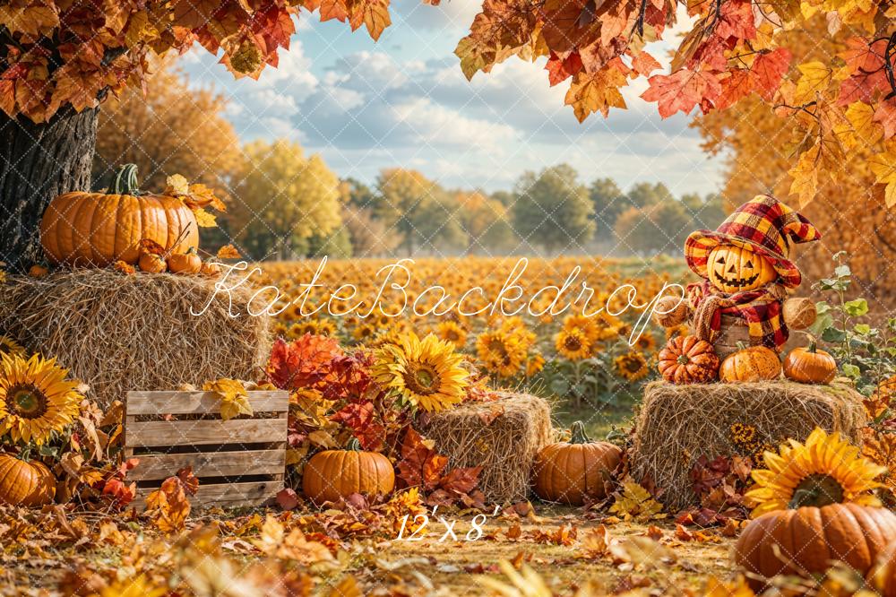 Fondo de campo de girasoles de cosecha de otoño diseñado por Emetselch